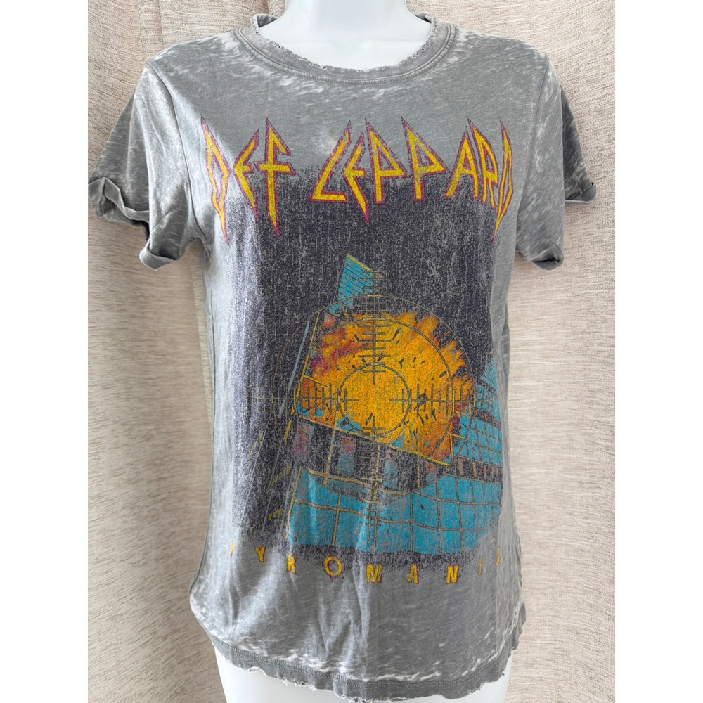 Recycled Karma Def Leppard Pyromania Graphic Tee Acid Wash Gray XS